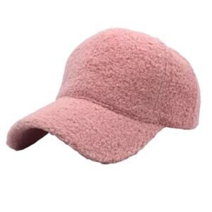 Baseball Cap Peak Hat Pink Sherpa Fleece Warm Adjustable Baseball Sunhat Chic